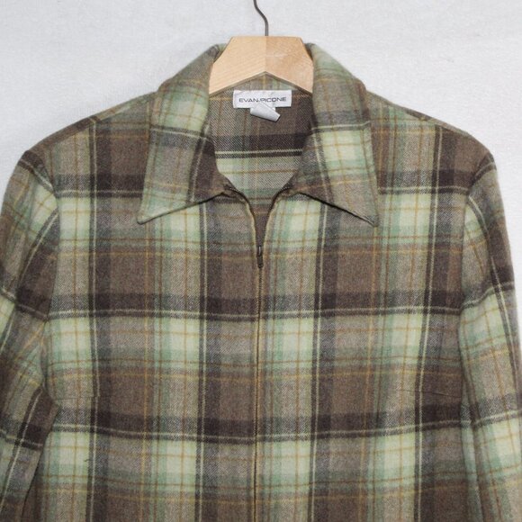 Vintage 90s Evan Picone womens jacket size 16 green plaid wool blend 70s style - Picture 2 of 10